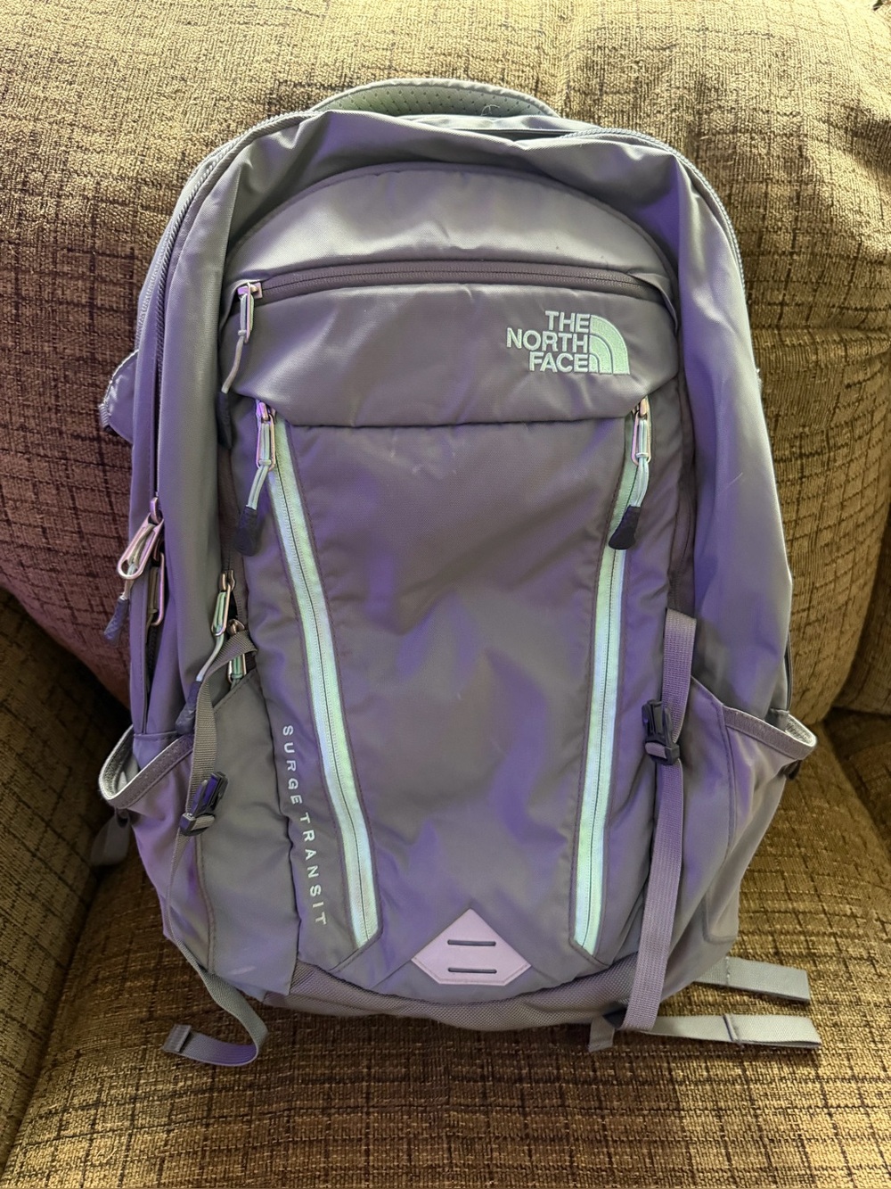 The North Face Surge Transit Backpack - Gray / Mint Green 38L Tech Commuter Bag